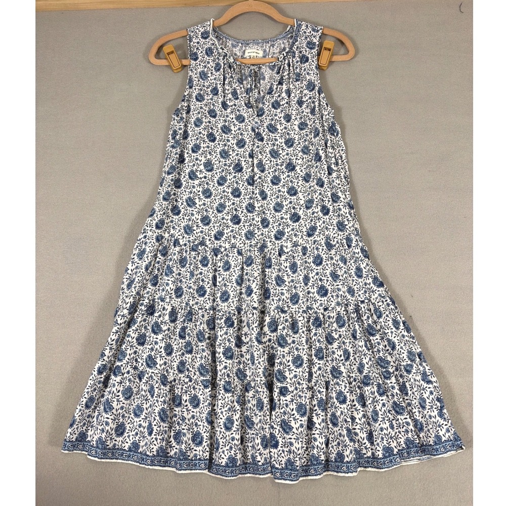 Max Studio Womens Blue White Floral Tiered Sleeveless Mini Dress XS